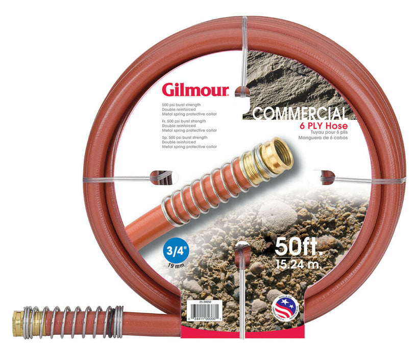 Gilmour 6 Ply Commercial Water Hose, 3/4" x 50'
